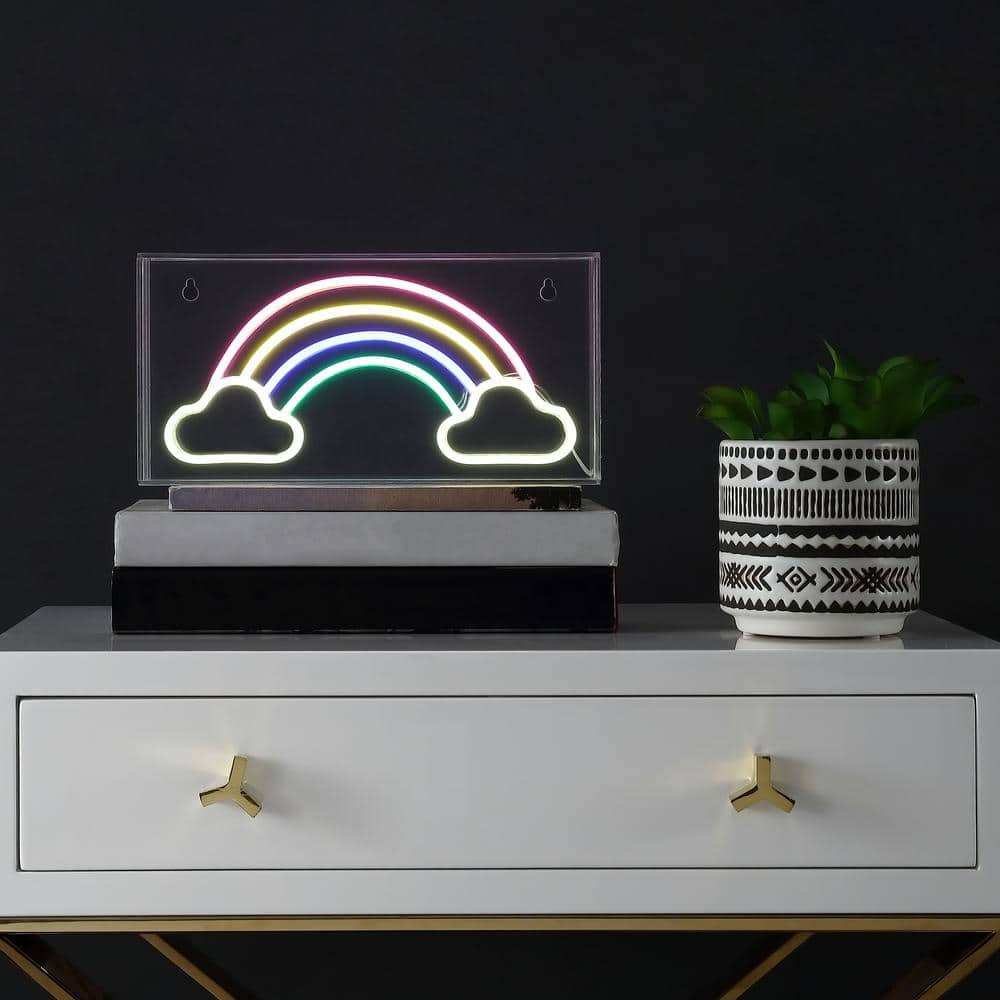 JONATHAN Y Rainbow 5.9 in. Multi-Colored Contemporary Glam Acrylic Box USB Operated LED Neon Lamp