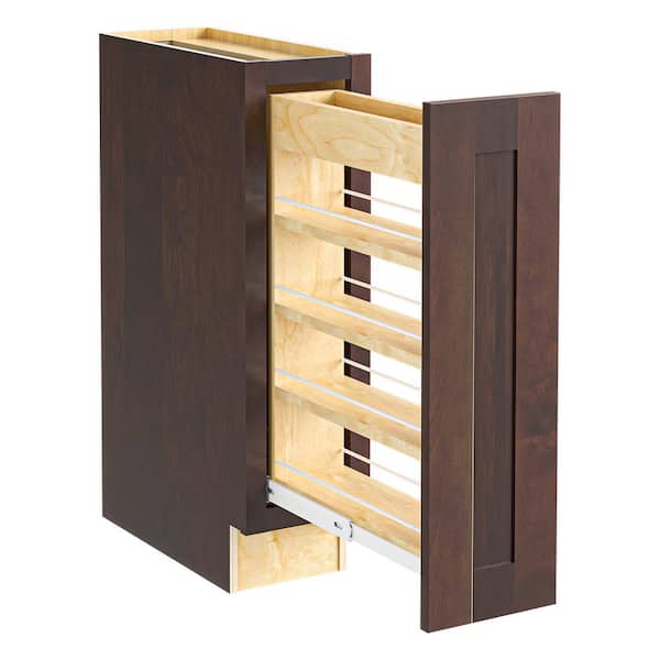 Home Decorators Collection Newport 9 in. W x 24 in. D x 34.5 in. H Assembled Plywood Pull Out Pantry Kitchen Cabinet in Manganite Soft Close
