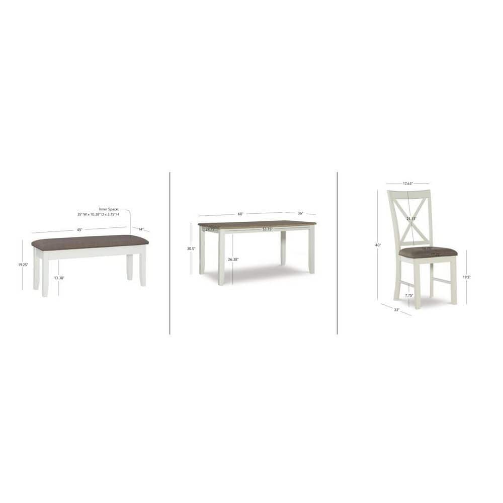 Rustic Taupe and Vanilla White 6-Piece Dining Set with Storage Bench