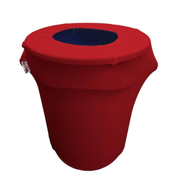 LA Linen Round Red Stretch for 32 Gal. Trash Can Cover