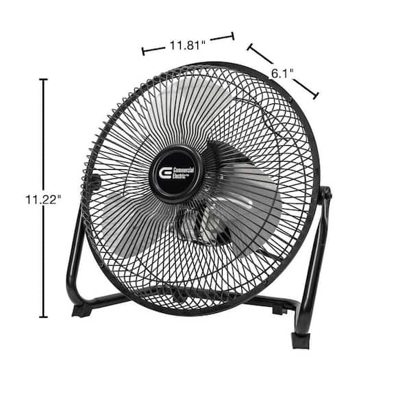 Commercial Electric - 9 in. 3-Speed High Velocity Floor Fan in Black With Wall Mount Bracket