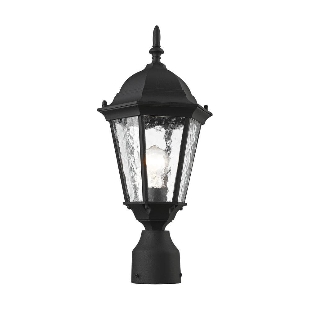 Hamilton Textured Black Outdoor Post Lantern with Clear Water Glass