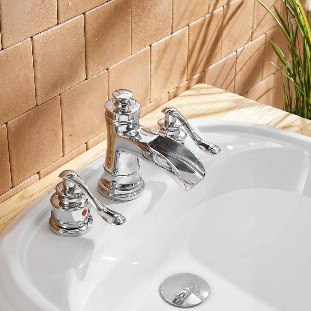 Chrome Widespread Double Handle Waterfall Bathroom Faucet