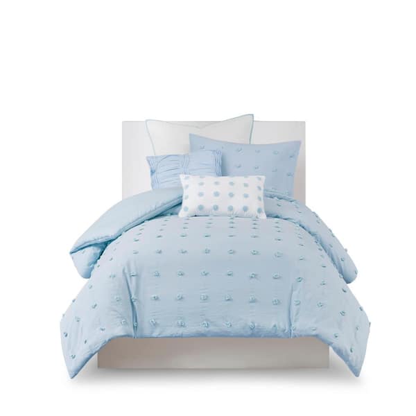 Intelligent Design Maize 5-Piece Blue Twin/Twin XL Cotton Jacquard Comforter Set with Euro Shams and Throw Pillows