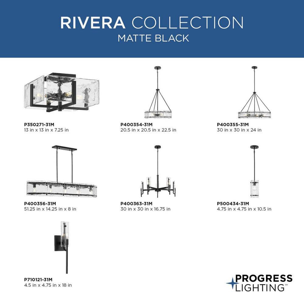 Rivera Matte Black Mini Pendant with Clear Textured Glass