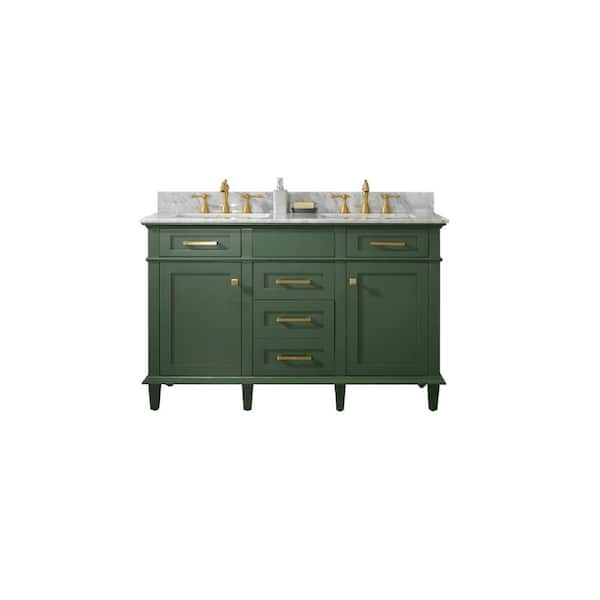 Legion Furniture 54 in. W x 22 in. D Vanity in Vogue Green with Marble Vanity Top in White with White Basin with Backsplash
