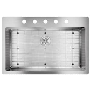Crosstown Drop-in/Undermount Stainless Steel 33 in. 5-Hole Single Bowl Kitchen Sink with Bottom Grid