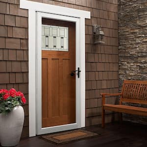 36 in. x 84 in. 3000 Series White Right-Hand Fullview Easy Install Aluminum Storm Door with Oil-Rubbed Bronze Hardware