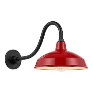 Easton 11 in. 1-Light Red Barn Outdoor Wall Lantern Sconce with Steel Shade