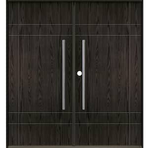 SUMMIT Modern Faux Pivot 72 in. x 80 in. Right-Active/Inswing Baby Grand Stain Double Fiberglass Prehung Front Door