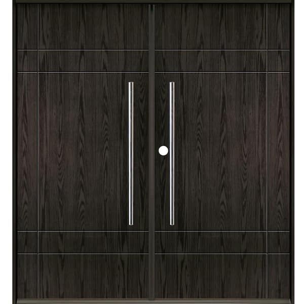 Krosswood Doors SUMMIT Modern Faux Pivot 72 in. x 80 in. Right-Active/Inswing Baby Grand Stain Double Fiberglass Prehung Front Door