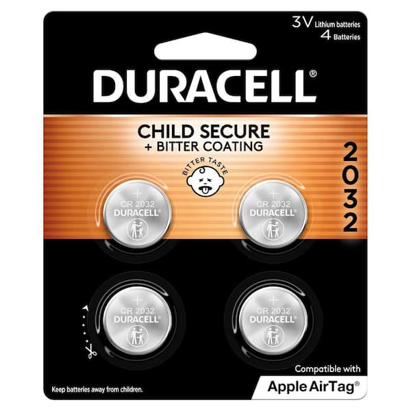 Duracell CR2032 3V Lithium Battery, 4 Count Pack, Bitter Coating Helps Discourage Swallowing