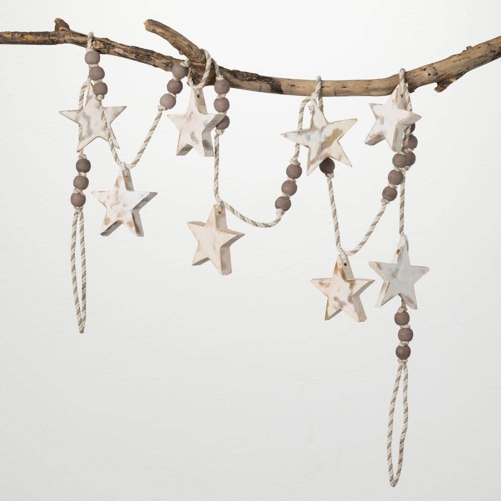Rustic Wood Bead Garland Decoration, Marble Gray Beads