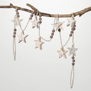 72 in. Gray and White Star Wooden Bead Garland