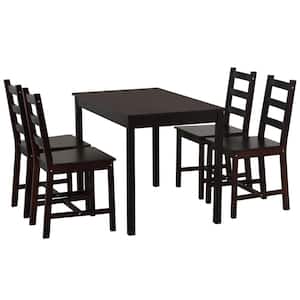 Brown 5-Pieces Wood Outdoor Dining Set with 4-Chairs