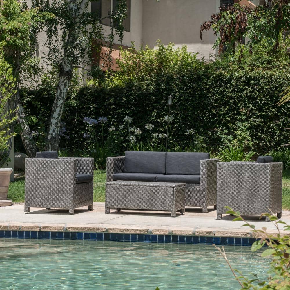 Puerta gray 4-Piece Faux Rattan Outdoor Patio Conversation Set with Mixed Black Cushions price history on PriceWatchPro