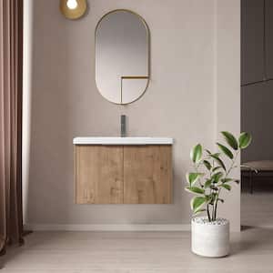 30 in. W Float Mounting Bathroom Vanity with White Sink and Top，in Yellow (Khaki), Modern or Simplicity
