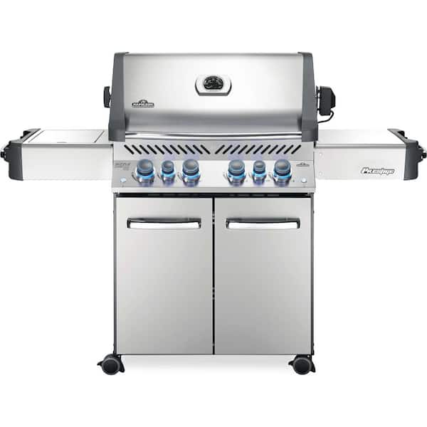 Prestige 500 4-Burner Natural Gas Grill, Grill Cover, Rotisserie Kit and Basket, Griddle Insert, and Smoker Tray Bundle
