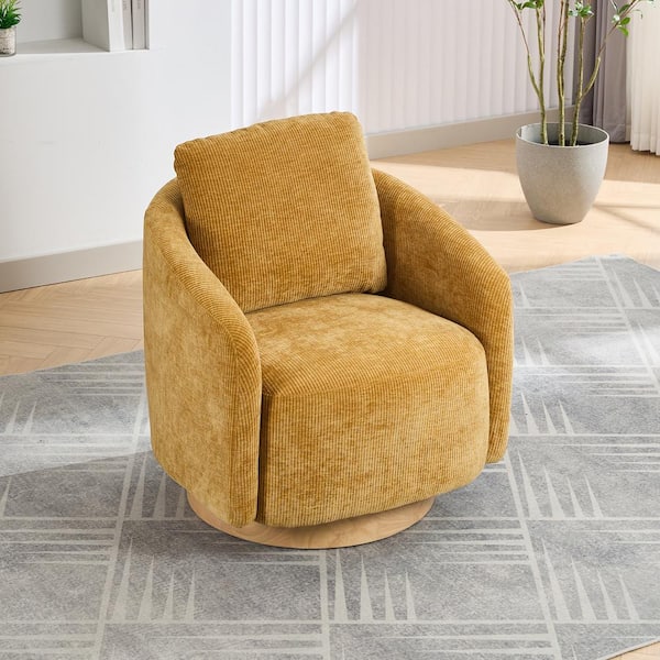 aisword Curry Chenille Swivel Barrel Chair with Rubber Wood Base