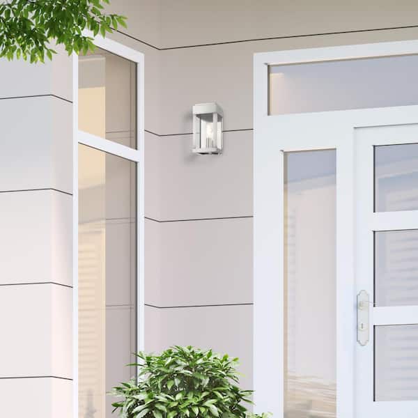 Ardenwood 9 in. 1-Light Brushed Nickel Outdoor Hardwired ADA Wall Lantern Sconce with No Bulbs Included