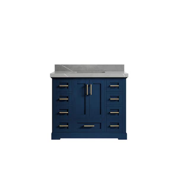 Willow Collections Boston 42 in. W x 22 in. D x 36 in. H Bath Vanity in Navy Blue with 2" Piatra Quartz Top