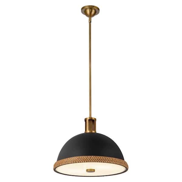 Doral 16 in. 2 Light 60-Watt Matte Black/Vintage Brass Pendant Light