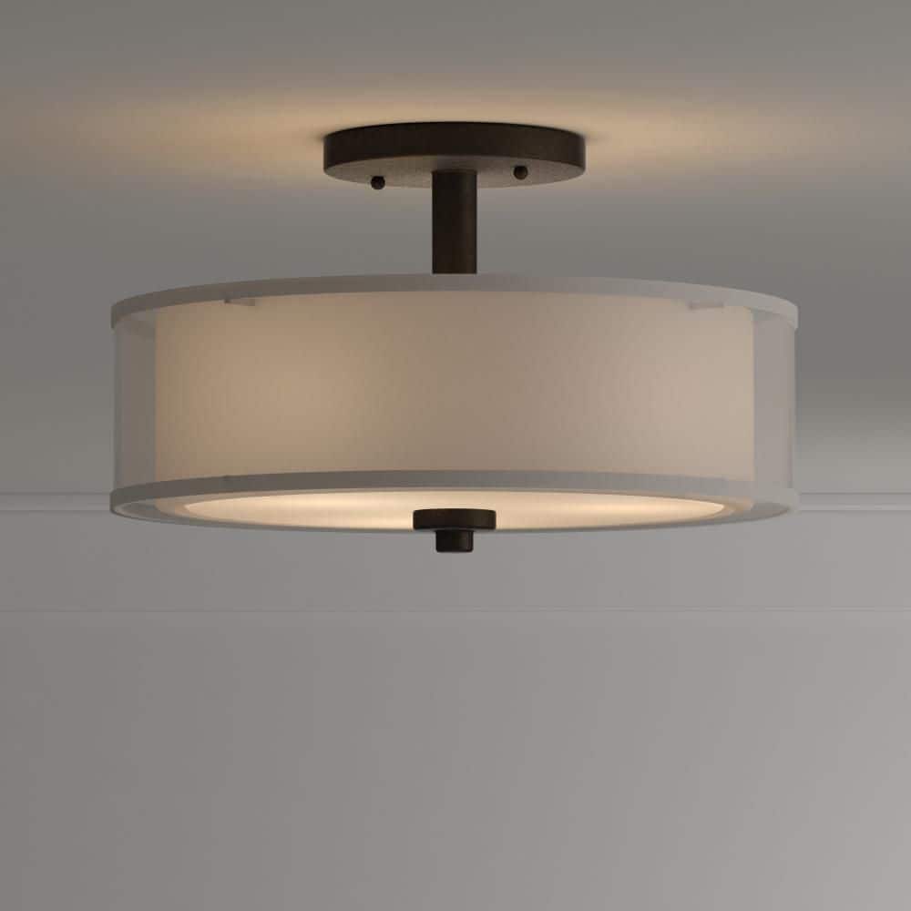 Cosmopolitan Smoked Iron 3-Light Drum Ceiling Light with Glass Diffuser