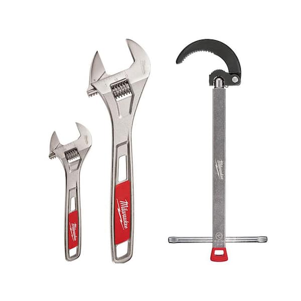 Milwaukee 6 in. and 10 in. Adjustable Wrench with 2.5 in. Basin Wrench (3-Piece)