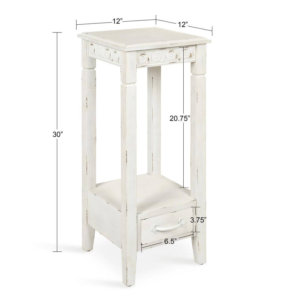 Soft White Farmhouse Wood Accent Table with Metal Skirt