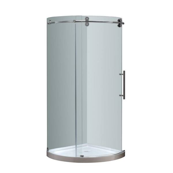 Aston Orbitus 36 in. x 36 in. x 77-1/2 in. Completely Frameless Round Shower Enclosure in Chrome with Right Opening and Base