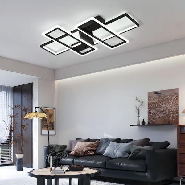 Genoci 35.4 in. 80-Watt Modern Black Rectangle Dimmable Integrated