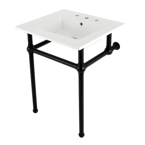 Fauceture 25 in. Ceramic Console Sink Set with Brass Legs in White/Matte Black