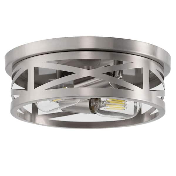 10.6 in. Brushed Nickel Flush Mount Ceiling Light2-Light Ceiling Fixture for Bedroom Hallway Entryway Bulb Not Included