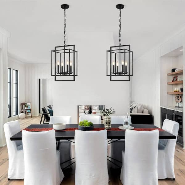 ZSMIHDOH 4-Light Modern Black Rectangle Chandelier Lantern Pendant