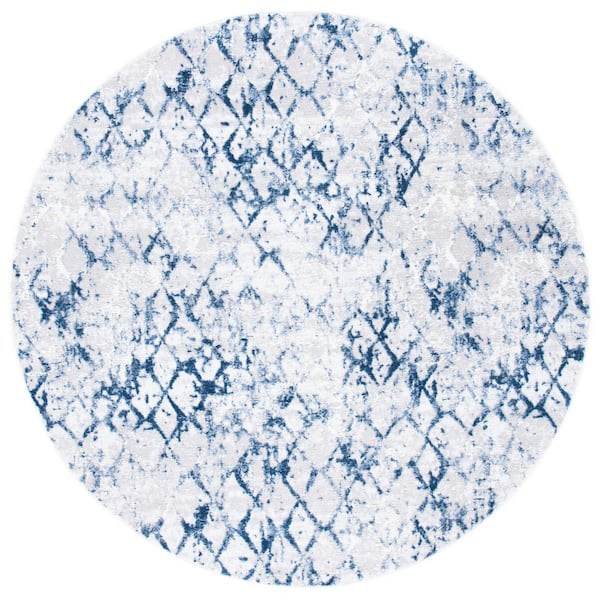 Amelia Gray/Navy Doormat 3 ft. x 3 ft. Abstract Diamond Round Area Rug