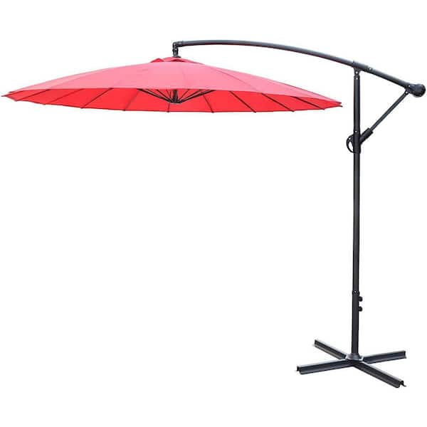 Tidoin 9 ft. Metal Cantilever Tilt Patio Umbrella in Red without Base