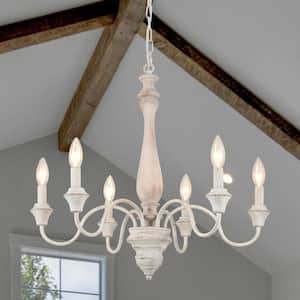 6 Light White Farmhouse Branches Chandelier for Bedroom Study Dining Room
