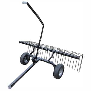 72 in. Pine Straw ATV Tow Behind Steel Landscape Rake with Wheels and Handle