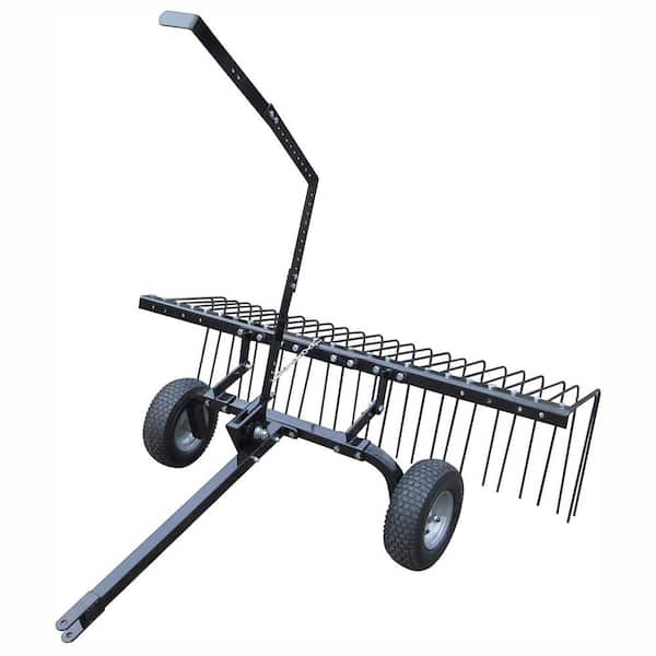 YARD TUFF 72 in. Pine Straw ATV Tow Behind Steel Landscape Rake with Wheels and Handle