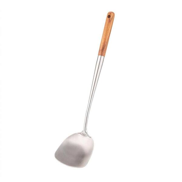 Stainless Steel Finish Wok Spatula Cooking Accessory Type for Cast Iron Skillet Heat Resistant Wood Handle