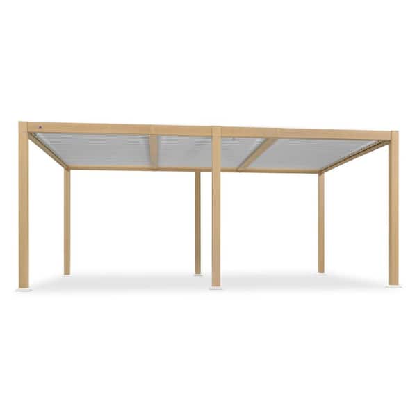 11.7 ft. x 18.2 ft. Wood Grain Aluminum Outdoor Louvered Pergola with Adjustable Roofs and Solar String Lights