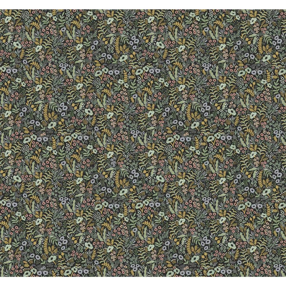 Meadow Blooms 27' x 27" Black Floral Nonwoven Wallpaper
