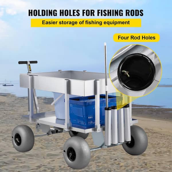 12-Rod Rolling Fishing Tackle Cart, Pole Holders with Fishing Gear Cart