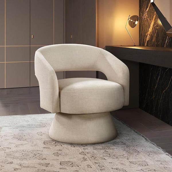 Laurie Taupe Velvet Upholstery Swivel Arm Chair