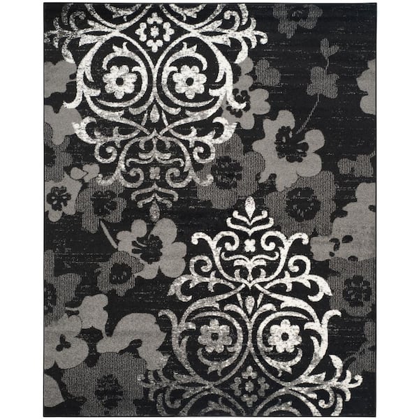 Adirondack Black/Silver 11 ft. x 15 ft. Floral Damask Area Rug