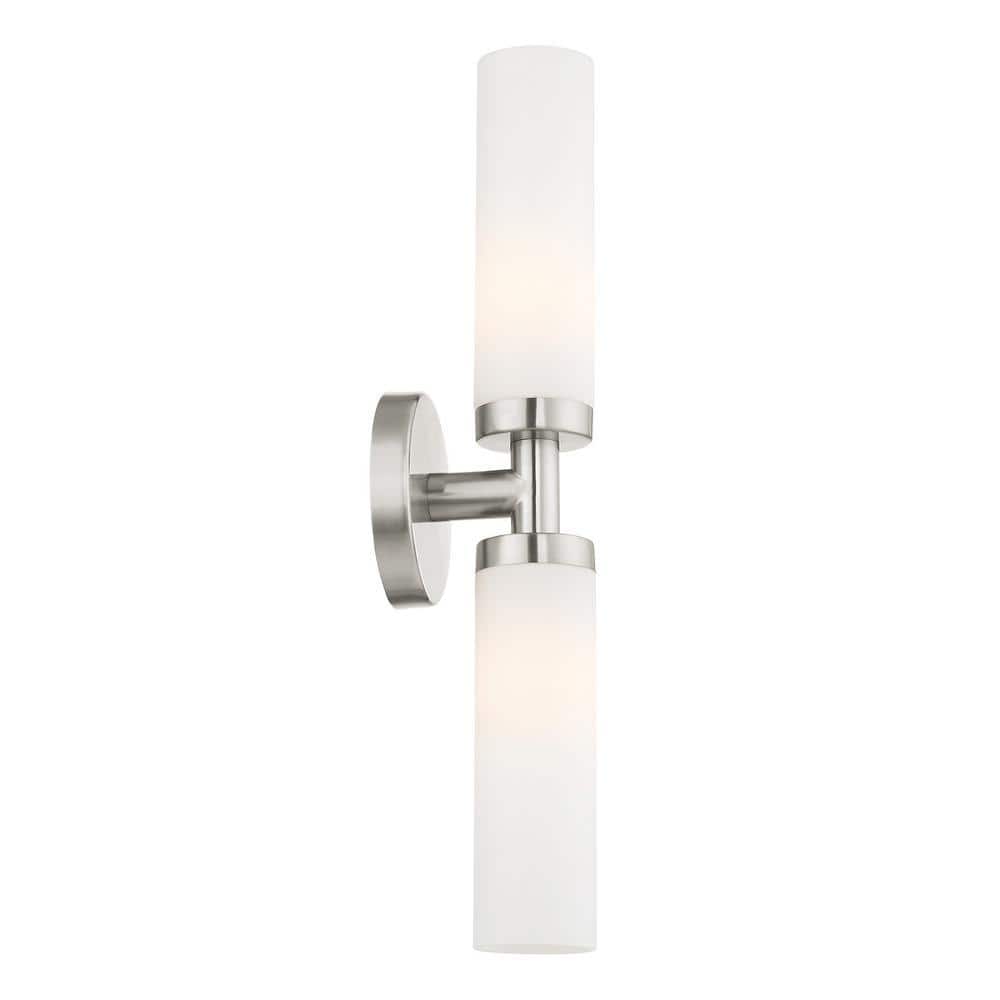 Brushed Nickel 2-Light Vanity with Satin Opal Glass