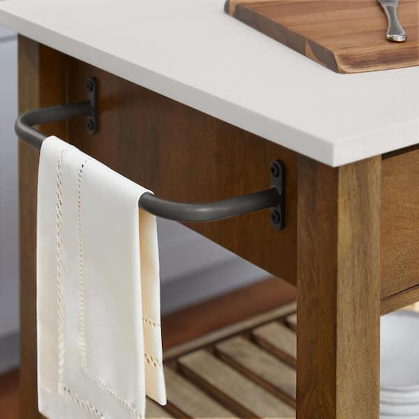 Alstead Wooden Farmhouse Rolling Kitchen Cart with White Marble Top and Double-Drawer Storage (44in. W)