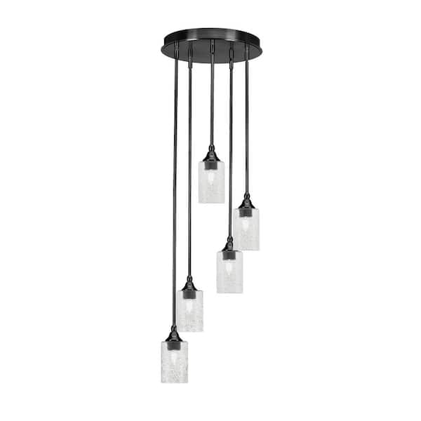 Unbranded Villa 5 Light Matte Black Pendant, Cluster Pendant Light with 4 in. Smoke Bubble Glass Shades, No Bulbs Included