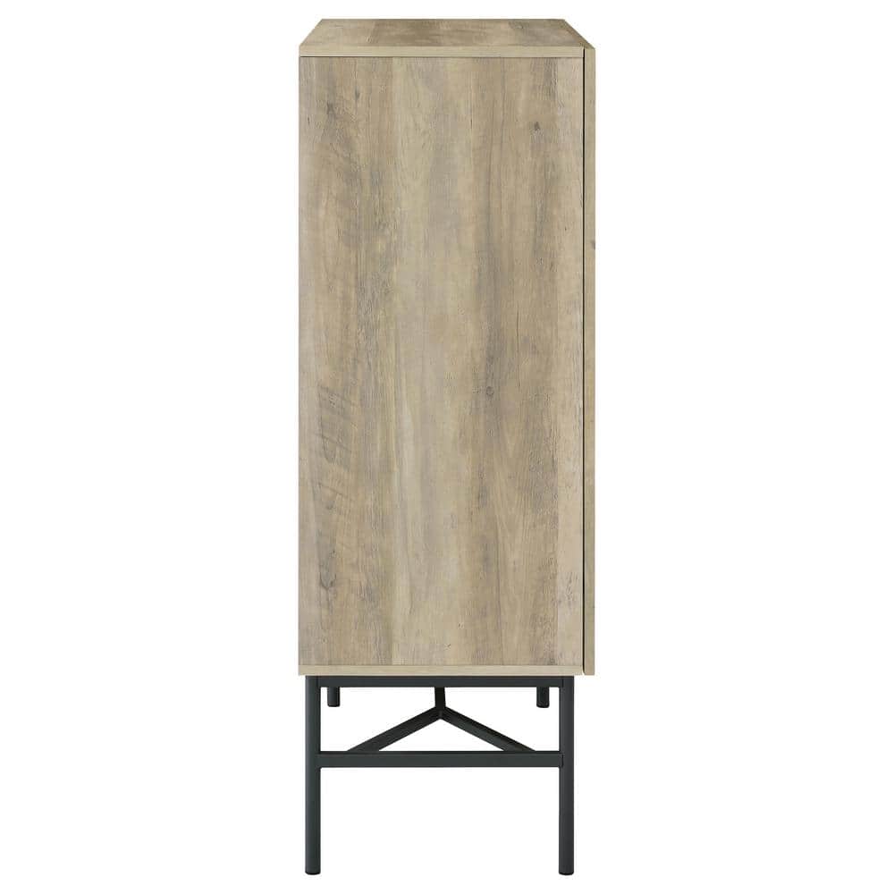 Light Brown Pine 2-Door Glass Display Cabinet