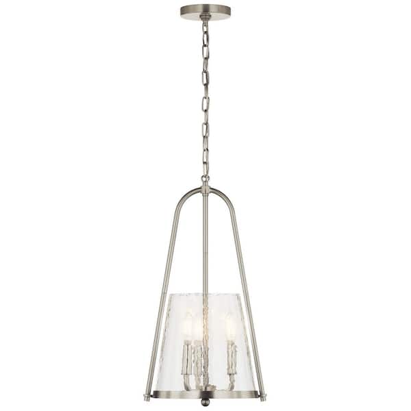 Nerine 3-Light Brushed Nickel Foyer Pendant with Hammered Glass